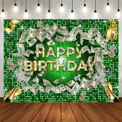Aperturee - Green Gold Diamond Dollar Cash Happy Birthday Backdrop