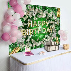 Aperturee - Green Gold Diamond Dollar Cash Happy Birthday Backdrop
