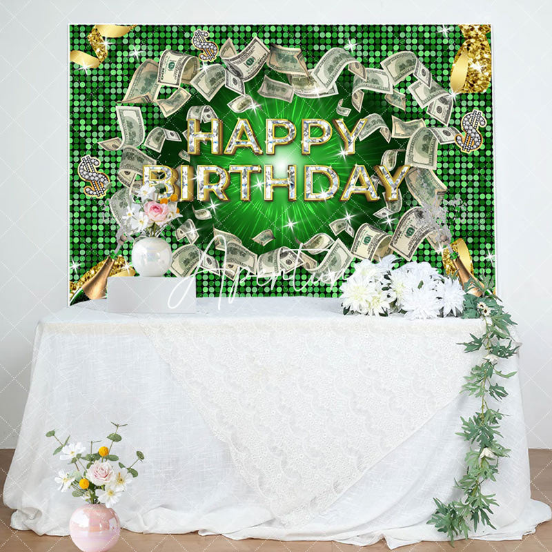 Aperturee - Green Gold Diamond Dollar Cash Happy Birthday Backdrop