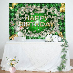 Aperturee - Green Gold Diamond Dollar Cash Happy Birthday Backdrop