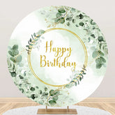 Aperturee - Green Gold Glitter Greenery Round Birthday Backdrop