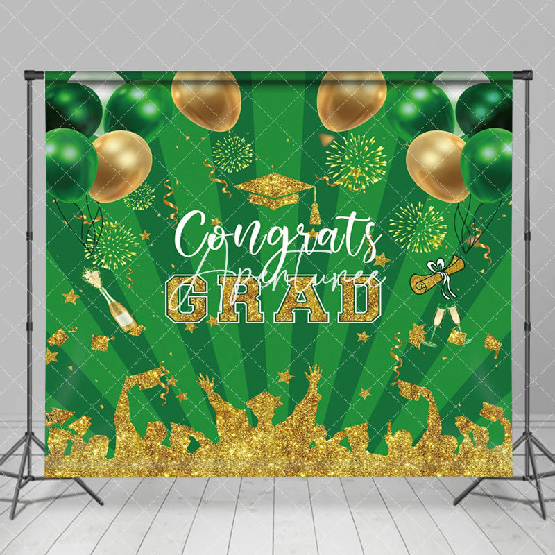 Aperturee - Green Gold Sparkle Balloons Stripe Grad Backdrop