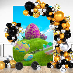 Aperturee - Green Grass Colored Eggs Blue Sky Birthday Backdrop