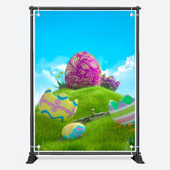 Aperturee - Green Grass Colored Eggs Blue Sky Birthday Backdrop