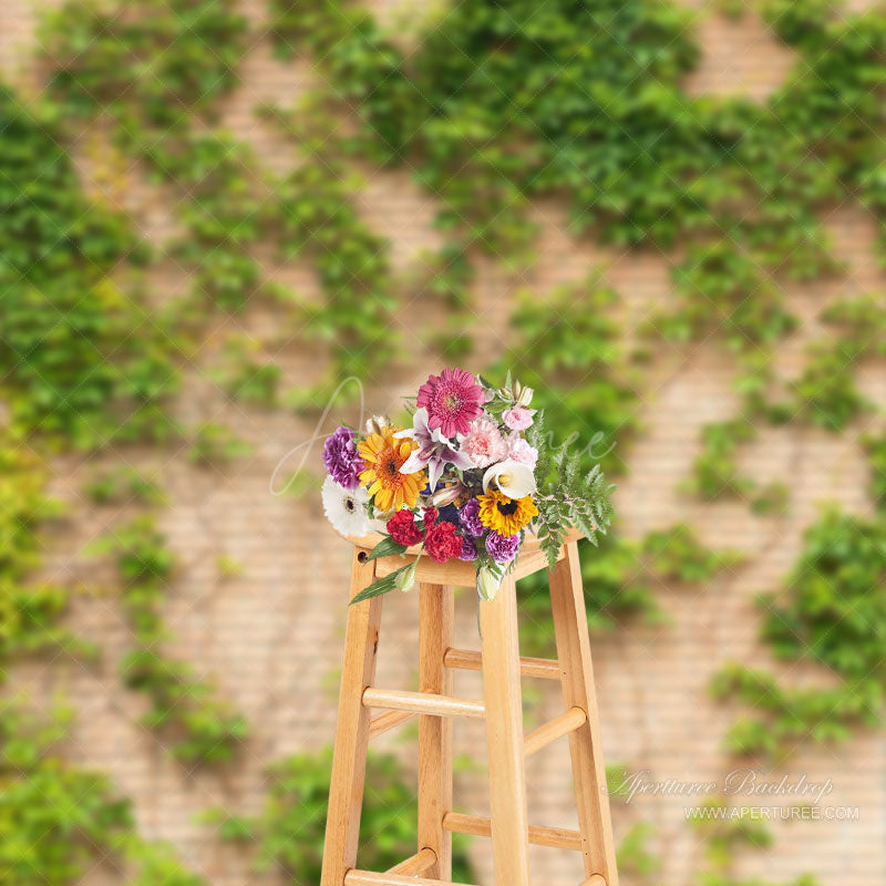 Aperturee - Green Ivy Leaves Brick Wall Photography Background