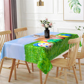 Aperturee - Green Lawn Blue Sky Rabbit Eggs Easter Tablecloth