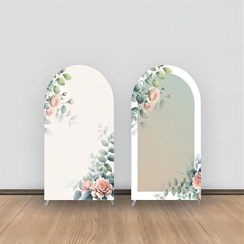 Aperturee - Green Leaf Pink Rose Double Sided Arch Backdrop Kit