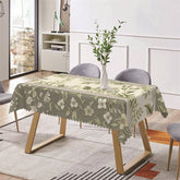 Aperturee - Green Leaf White Floral Spring Rectangle Tablecloth