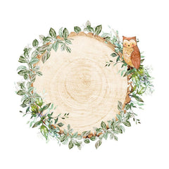 Aperturee - Green Leave And Owl Round Wooden Backdrop For Birthday