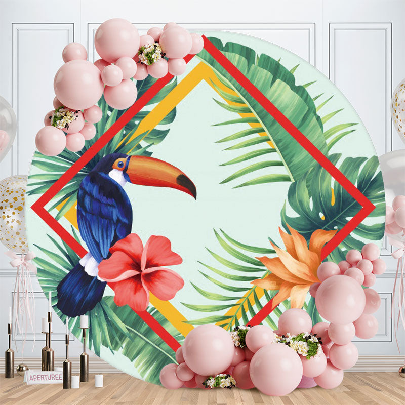 Aperturee - Green Leaves And Bird Round Birthday Backdrop