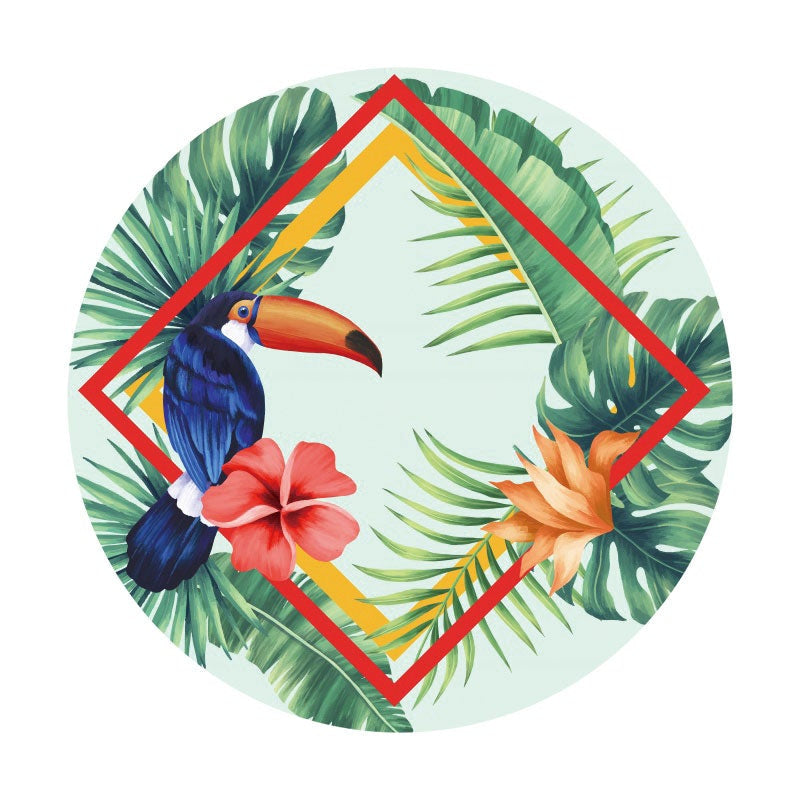 Aperturee - Green Leaves And Bird Round Birthday Backdrop