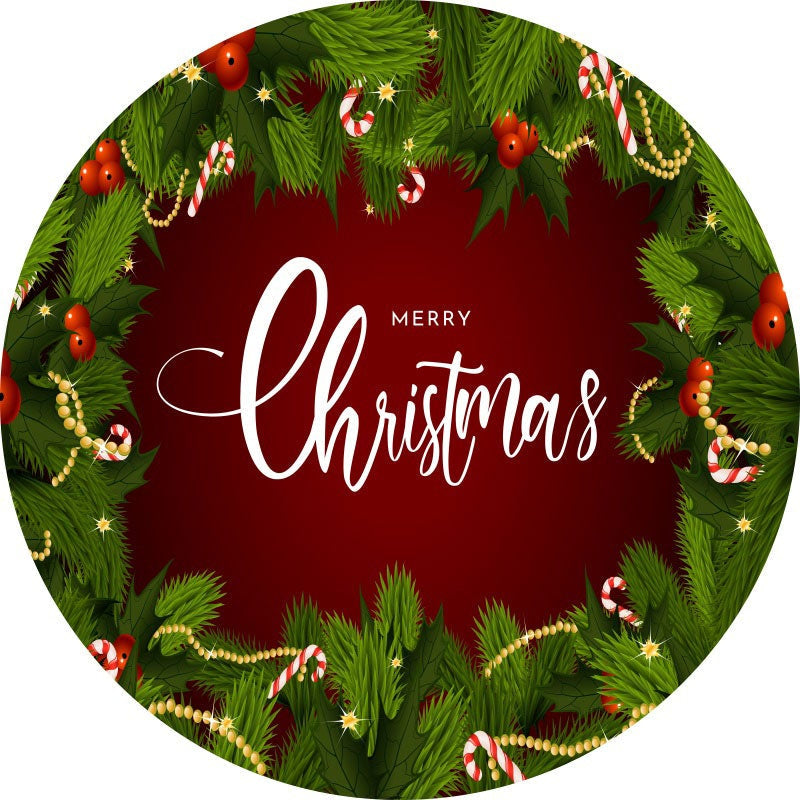 Aperturee - Green Leaves And Red Merry Christmas Backdrop