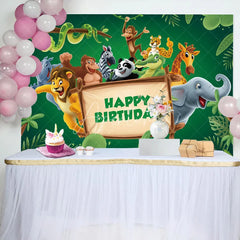 Aperturee - Green Leaves Animals Wood Sign Birthday Backdrop
