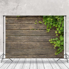 Aperturee - Green Leaves Brown Wood Backdrop For Photography