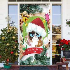 Aperturee - Green Leaves Cute Cat Merry Christmas Door Cover