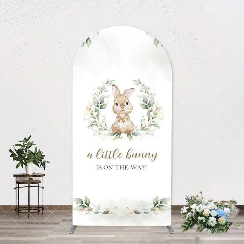 Aperturee - Green Leaves Little Bunny Arch Baby Shower Backdrop