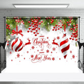 Aperturee - Green Leaves Red Fruit New Year Christmas Backdrop