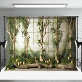 Aperturee - Green Leaves Trees Candle Spring Photo Backdrop