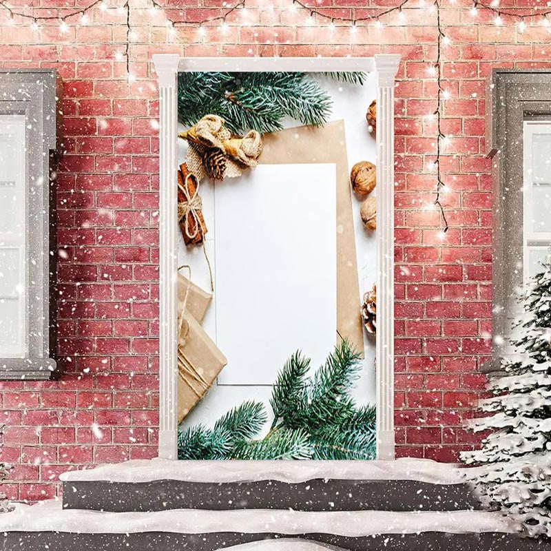 Aperturee - Green Leaves White Paper Board Christmas Door Cover