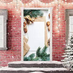 Aperturee - Green Leaves White Paper Board Christmas Door Cover
