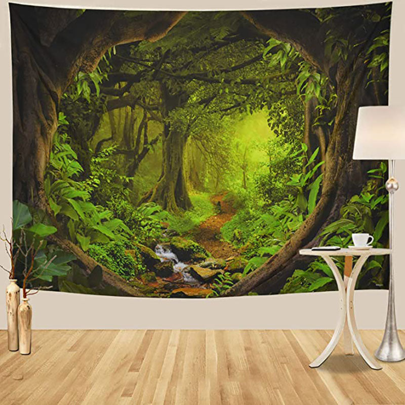 Aperturee Green Nature Forest 3D Printed Landscape Wall Tapestry