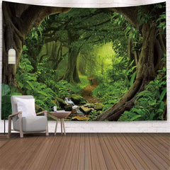 Aperturee Green Nature Forest 3D Printed Landscape Wall Tapestry