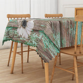 Aperturee - Green Paint Wood Board Floral Rectangle Tablecloth