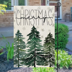 Aperturee - Green Pine Trees Snowflake Christmas Garden Flag