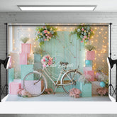 Aperturee - Green Pink Bike Floral Spring Cake Smash Backdrop