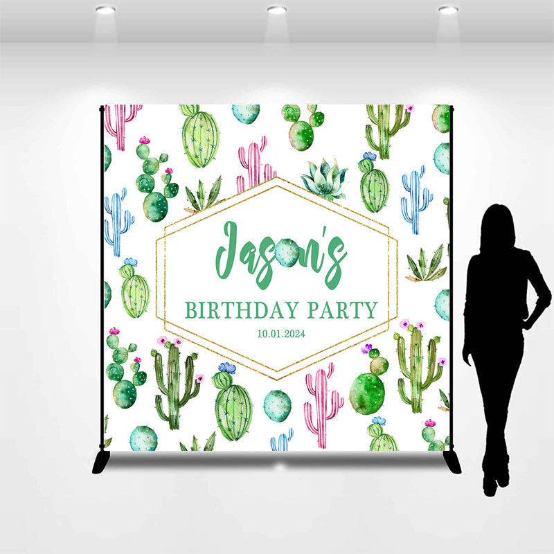 Aperturee - Green Pink Blue Cactus Custom Birthday Backdrop