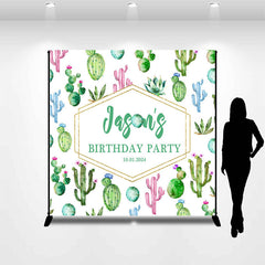 Aperturee - Green Pink Blue Cactus Custom Birthday Backdrop