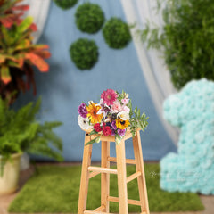 Aperturee - Green Plant Blue 1St Birthday Photography Backdrop