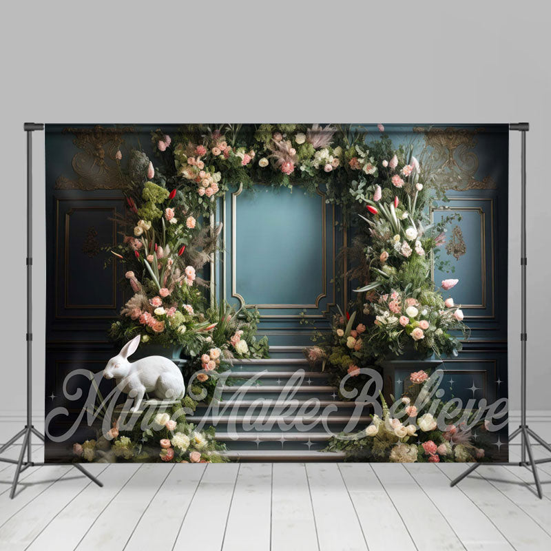 Aperturee - Green Plant Flowers Rabbit Sculpture Easter Backdrop
