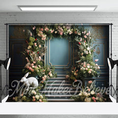 Aperturee - Green Plant Flowers Rabbit Sculpture Easter Backdrop