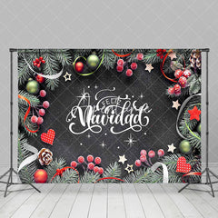 Aperturee - Green Plant Leaves Bell Red Fruit Christmas Backdrop