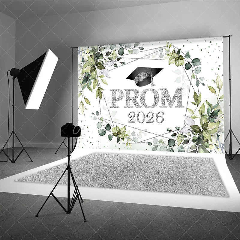Aperturee - Green Plant Silver Dots Prom 2026 Dance Backdrop