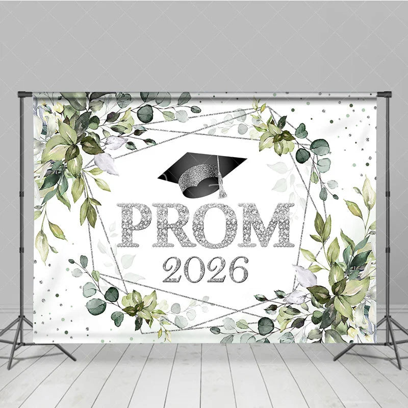 Aperturee - Green Plant Silver Dots Prom 2026 Dance Backdrop