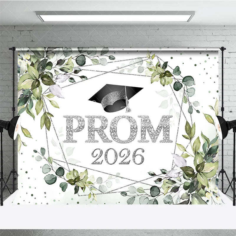 Aperturee - Green Plant Silver Dots Prom 2026 Dance Backdrop
