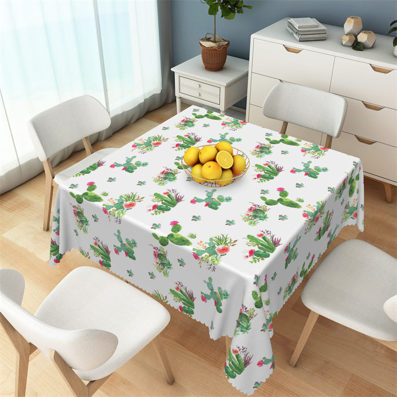Aperturee - Green Prickly Cactus Floral Repeat Square Tablecloth