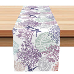 Aperturee - Green Purple Starfish Shell Coastal Table Runner
