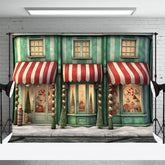 Aperturee - Green Red Christmas House Backdrop For Photography