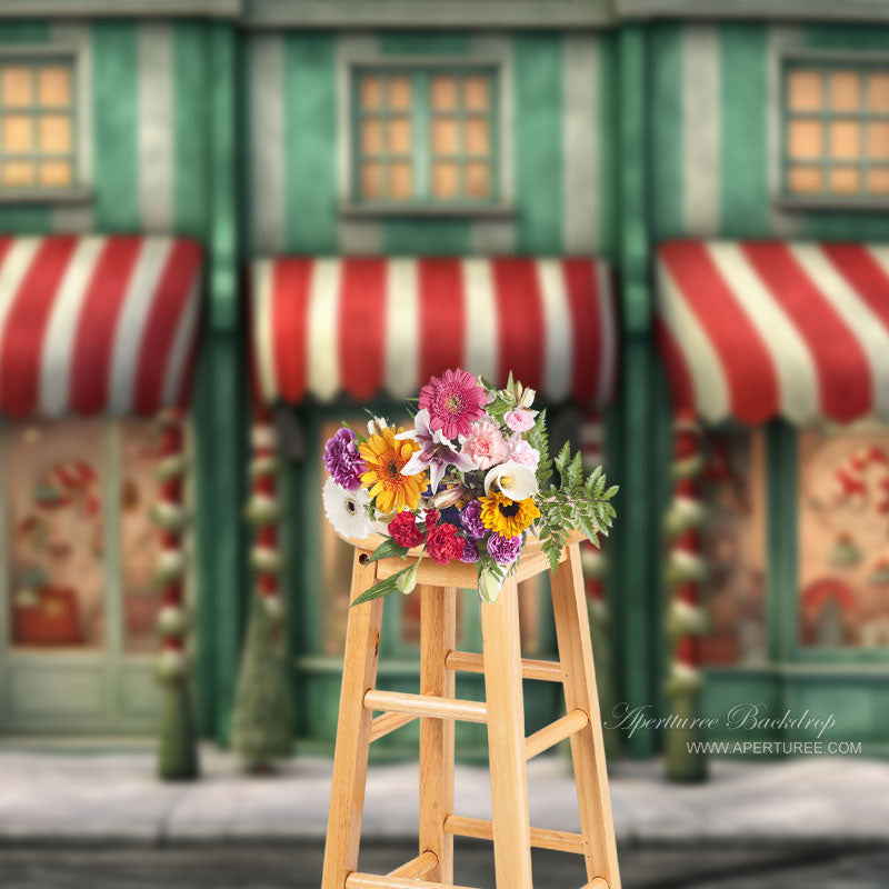 Aperturee - Green Red Christmas House Backdrop For Photography