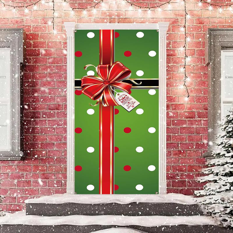 Aperturee - Green Red Dots Box Bowknot Christmas Door Cover
