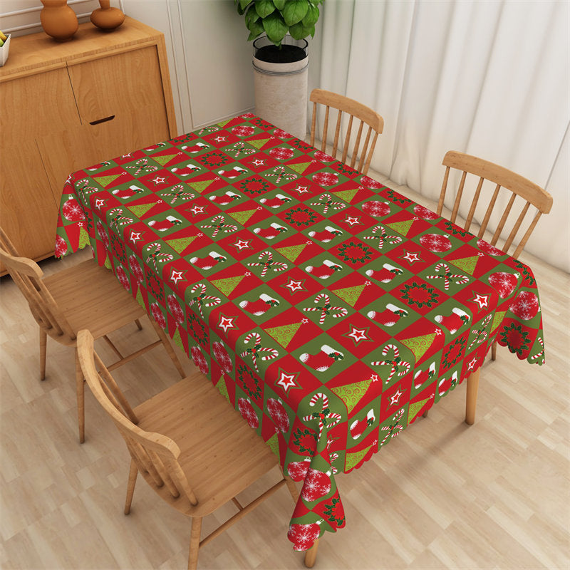 Aperturee - Green Red Plaid Christmas Tree Decorative Tablecloth