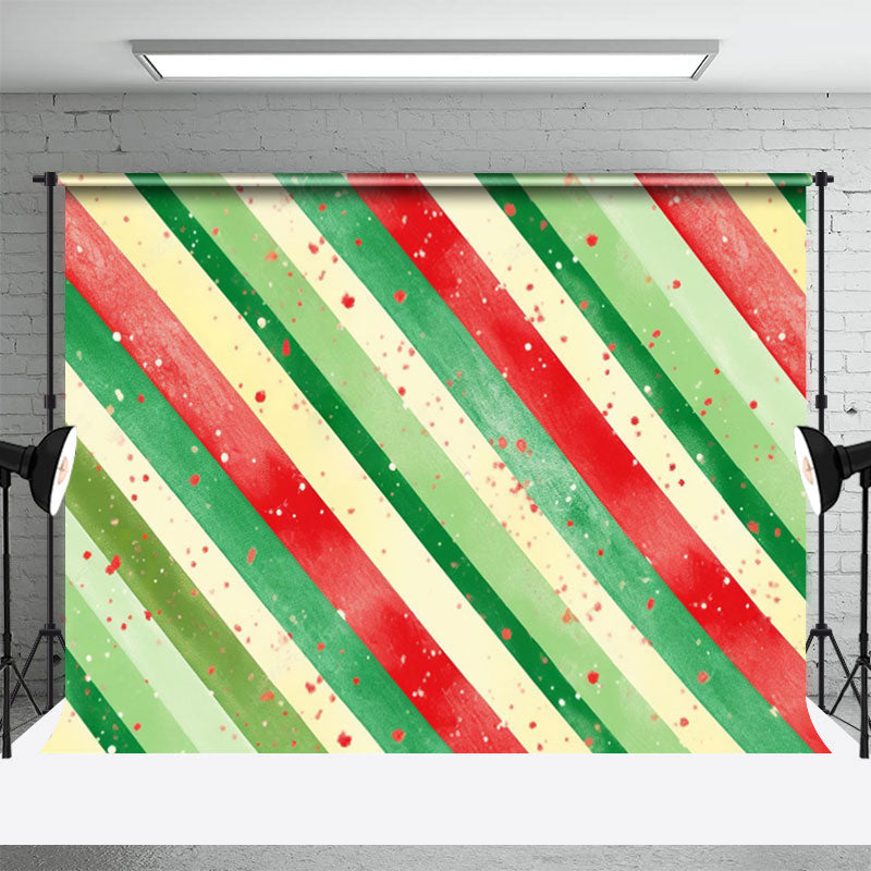 Aperturee - Green Red Stripes Christmas Backdrop For Photography