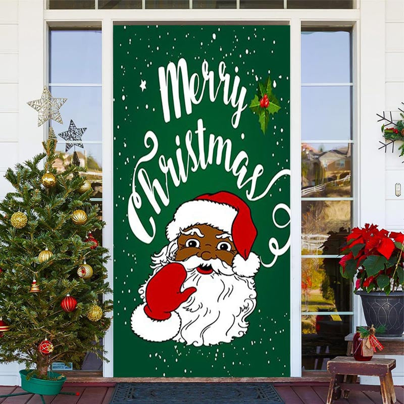 Aperturee - Green Santa Claus Snowy Merry Christmas Door Cover