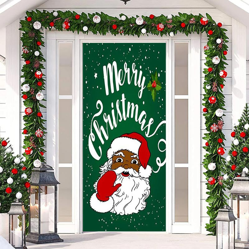 Aperturee - Green Santa Claus Snowy Merry Christmas Door Cover