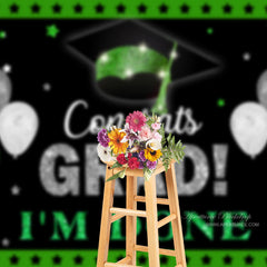 Aperturee - Green Silver Glitter Balloon Black Grad Photo Backdrop