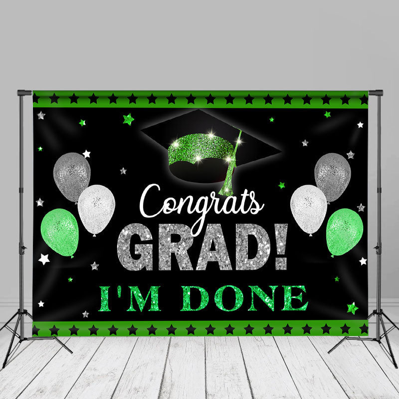 Aperturee - Green Silver Glitter Balloon Black Grad Photo Backdrop