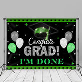 Aperturee - Green Silver Glitter Balloon Black Grad Photo Backdrop